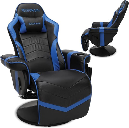 RESPAWN 900 Console Gaming Recliner with Footrest and Lumbar Support - Comfortable Ergonomic Gaming Chair with Headrest, No Wheels, Reclining, Heavy Duty, Racing Style Video Game Chairs - Blue