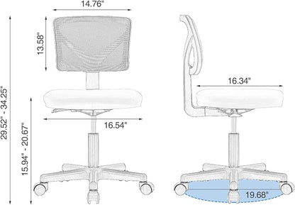 Sweetcrispy Ergonomic Low-Back Mesh Small Office Chair, Rolling Work Swivel Chairs with Wheels, Armless Comfortable Seat Lumbar Support for Home, Bedroom, Study, Student, Adults, Blue