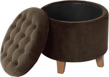 HomePop 19" Velvet Button Tufted Round Storage Ottoman - Brown Velvet
