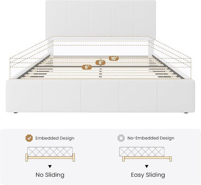 SHA CERLIN Full Size Bed Frame, Velvet Upholstered Platform Bed, Vertical Channel Tufted Adjustable Headboard, Low Profile Bed Frame, No Box Spring Needed, Easy Assembly, White