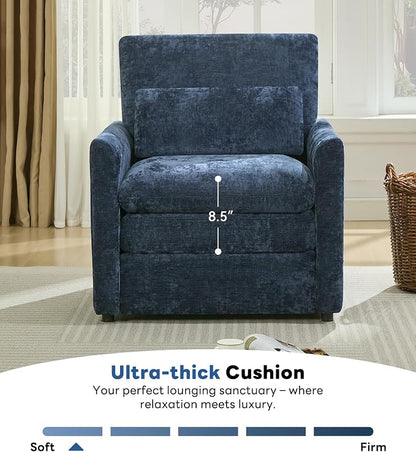 Iroomy Modern Accent Armchair – Cloud-Like Single Sofa with Pocket Spring Seat, Soft Chenille Fabric, Removable Cover, Cozy Lumbar Support for Living Room, Bedroom, Apartment, Blue