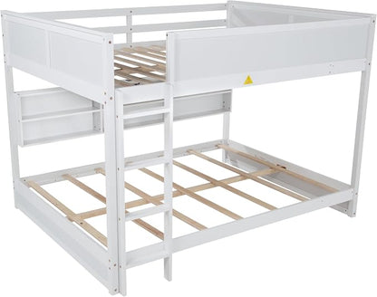RUNNA Queen Over Queen Bunk Bed with Storage,Charging Station,White | Queen over queen bunk bed with storage cabinets,USB,solid wood frame,guardrails,no box spring needed,space saving, white