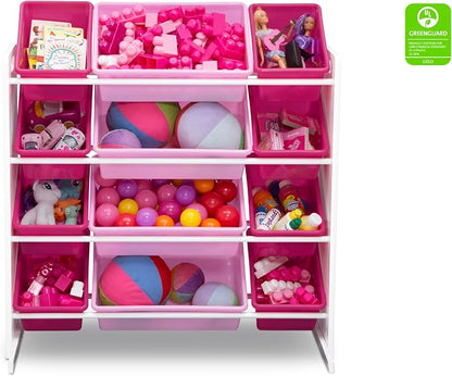 Delta Children Kids Toy Storage Organizer with 12 Plastic Bins - Greenguard Gold Certified, White/Pink