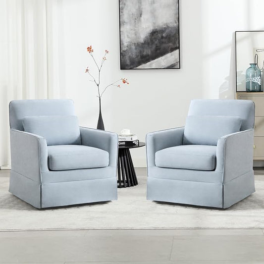 INZOY Swivel Accent Chair Set of 2, Mid Century Modern Chair, Comfy Swivel Barrel Reading Chair, Upholstered Square Chair for Living Room Bedroom Small Spaces, Sky Blue