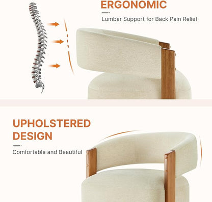 KISLOT Upholstered Dining Chairs Set of 1, Modern Rolling Dining Chairs with Hidden Casters, Wooden Arm Kitchen Chairs with Linen Look Fabric, Padded Barrel Chairs for Dining Room, Kitchen, Sand