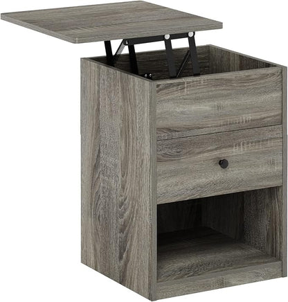 Furinno Jensen Lift Top Nightstand, French Oak Grey