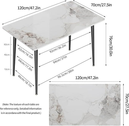 Wisfor Sintered Stone Dining Table: 47.2x27.5 Inch White Kitchen Table with Metal Legs - 6-Seat Breakfast Table for Dining Room, Restaurant (No Chairs)