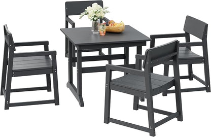 Shintenchi 5 Pieces Outdoor Dining Set,HDPE Outdoor Table and Chairs Set for 4,All Weather Patio Furniture Sets,Modern Wooden Textured Dining Sets for Backyard,Garden,Dark Grey