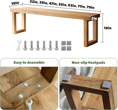 Narrow Farmhouse Bench Skinny Wooden Entryway Long Bench 32" 39" 47" 55" 63" 71" 79" Rustic Indoor Benches for Hallway Kitchen Dining Bedroom End of Bed Easy Assembly Natural Finish(47x10xH18")
