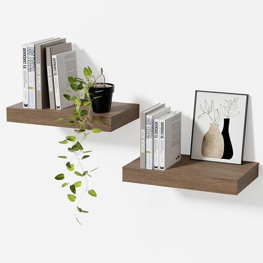 Bathroom Floating Shelves for Wall-11.8'' Wall Mounted Shelves Over Toilet Farmhouse Home Decor Display Bookshelf(Set of 2,Smoke Gray)