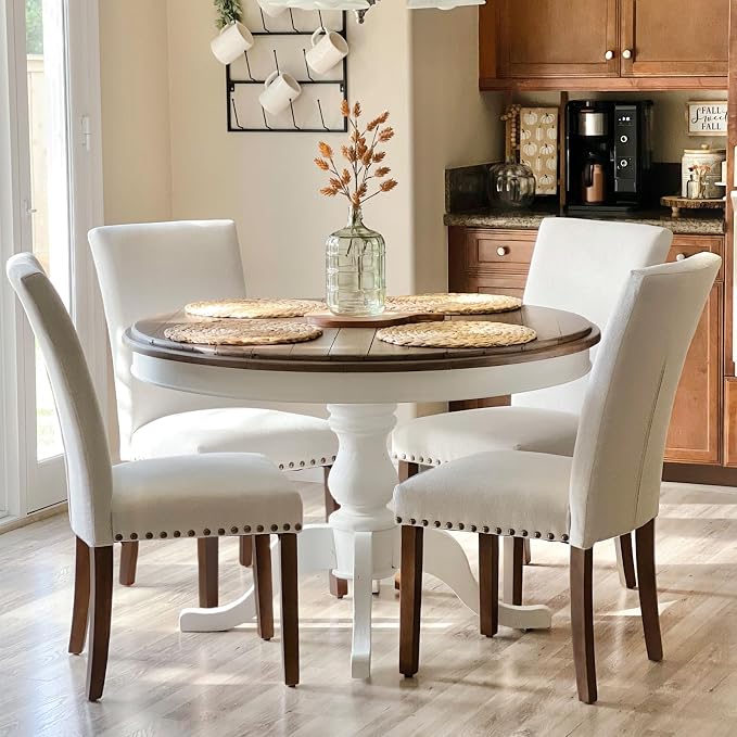 COLAMY Upholstered Dining Chairs Set of 4, Beige | Linen Beige Kitchen Room Chairs with High Back, Dining Room Chairs for Round Kitchen Table or Small Dining Room