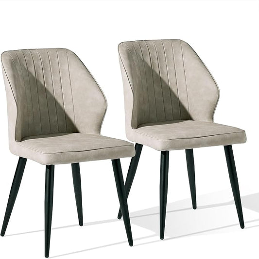 CLIPOP Faux Leather Dining Chairs Set of 2, Leather Dining Chairs, Mid-Century Modern Dining Room Chairs, Upholstered Kitchen Chairs with Metal Legs, Leisure Chair for Guest Reception Room - Beige