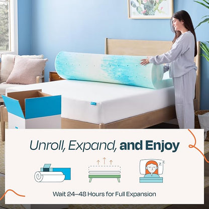 Linenspa 4 Inch Swirl Gel Memory Foam Mattress Topper, Twin XL Size – Cooling Gel Infused, Ventilation Holes – Pressure Relieving Bed Topper – CertiPUR Certified – Dorm Room Essentials