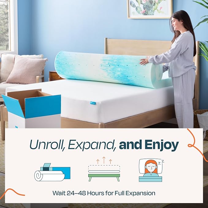 Linenspa 4 Inch Swirl Gel Memory Foam Mattress Topper, King Size – Cooling Gel Infused, Ventilation Holes – Pressure Relieving Bed Topper – CertiPUR Certified