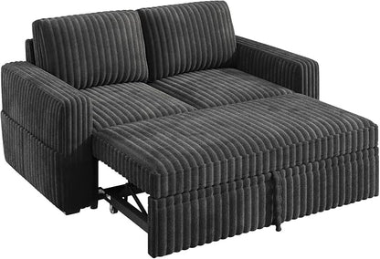 HONBAY Modular Pull Out Sofa Bed,Corduroy Loveseat, Couches for Living Room,Dark Grey