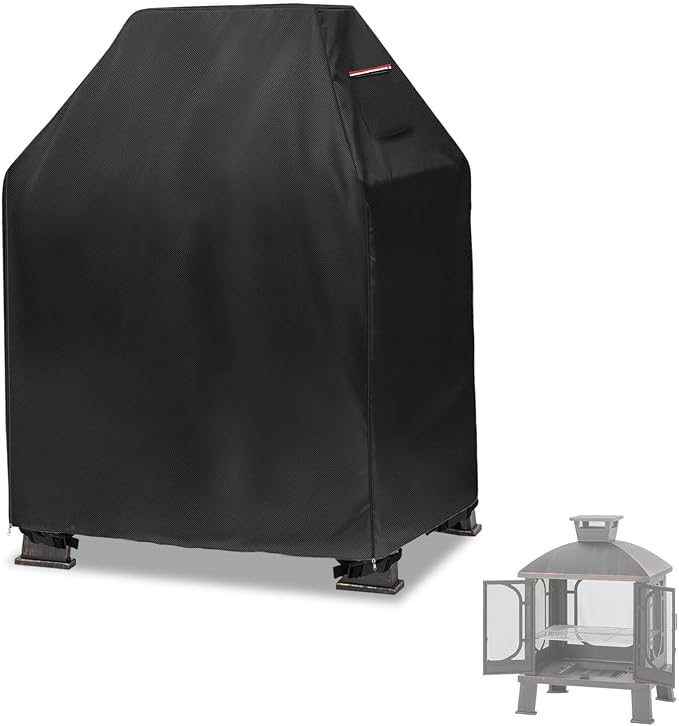 Outdoor Fireplace Cover,Heavy Duty 600D Waterproof Square Chimineas Fireplace Covers,Cover for Panovue Chiminea Fire Pit,32" L x 24" W x 45" H,Black