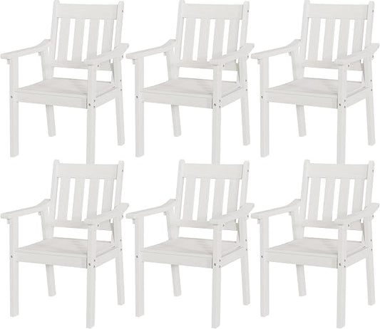 YEFU Patio Dining Chairs Set of 6: All Weather Outdoor Dining Chairs with Wide Curved Seat and Backrest - Outdoor Furniture Plastic for Outside Backyard/Garden/Porch/Deck 350lbs Capacity White