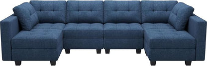 Belffin Modular U Shaped Sectional Sofa Couch with Reversible Chaises 6-seat Sectional Couch with Storage Seat Modular Sectional Set with Ottomans Blue