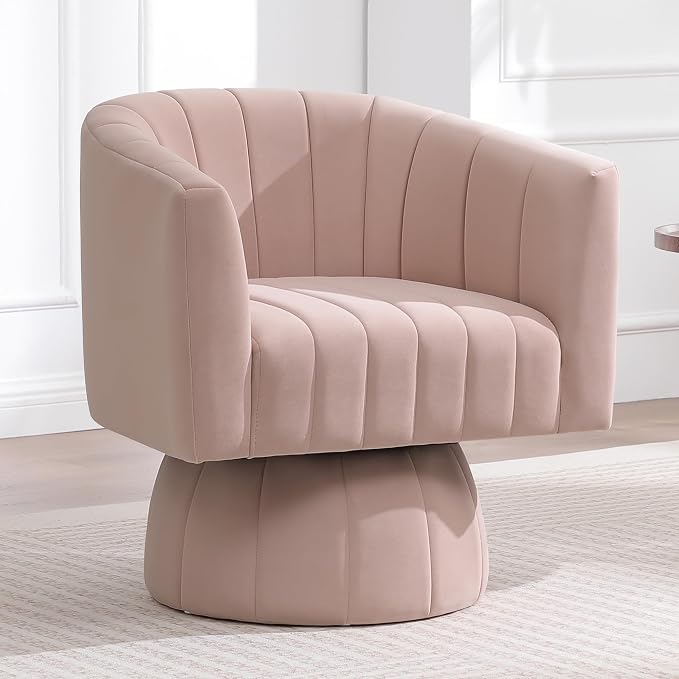 Swivel Accent Barrel Chair Set of 2, Cute Comfy Small Round 360° Arm Chair, Velvet Sofa Club Reading Chair for Living Room Bedroom Office Pink