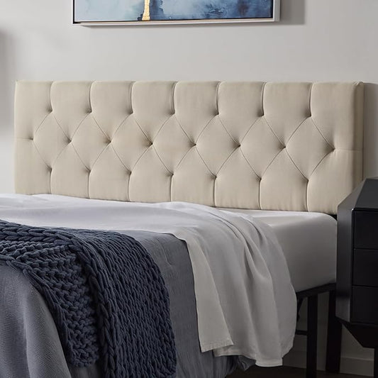 Lucid Mid-Rise Upholstered Headboard - Diamond Tufted - Padded Polyester - Adjustable Height from 34” to 46” - Easy Assembly - Bed Frame or Wall Mount - Sturdy - Pearl - Queen Size