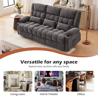 MAHOMICO Recliner Sofa with Cup Holders for Living Room 3 Seat Manual Oversized Recliner Chiar with Ergonomic, Side Pocket for Adult