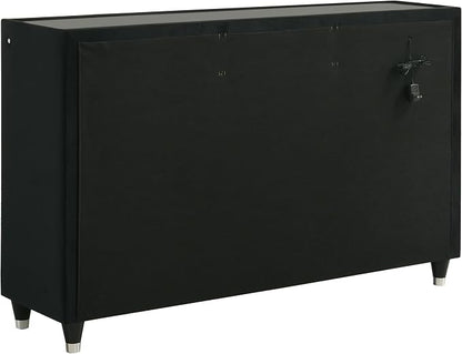 Coaster Home Furnishings - Lorient - Wood and Velvet - 8-Drawer Dresser with LED Lighting, Quilted Fronts and Crystal Knobs - Bedroom - Black - 223163