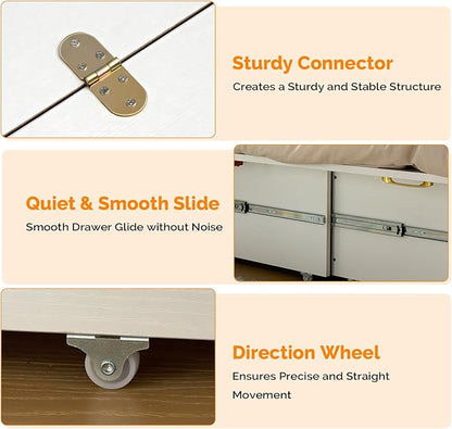 VINGLI Full Murphy Bed with Storage Drawer,2 Charging Station,Rustic & Scandinavian Style Foldable Bed Cabinet,Hideaway Paltform Panel Bed for Small Room,Guest Room,Office,Apartment,Golden Brown