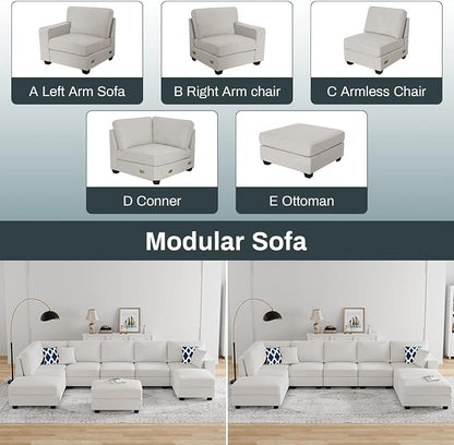 Legend Vansen Oversized Modular Sectional Sofa,U/L‑Shaped Reversible Couch with Ottoman,Deep Seat Plush Polyester Sofa for Living Room,9‑Seater,Cream