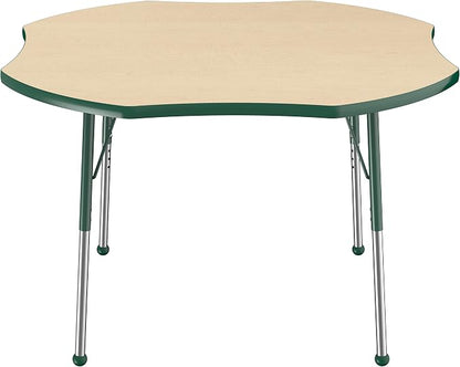 Factory Direct Partners 10082-MPGN Clover Activity School and Office Table (48" x 48"), Standard Legs with Ball Glides, Adjustable Height 19-30" - Maple Top and Green Edge