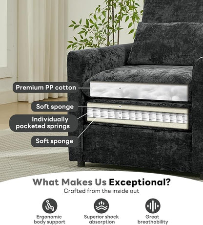 Iroomy Modern Accent Armchair – Cloud-Like Single Sofa with Pocket Spring Seat, Soft Chenille Fabric, Removable Cover, Cozy Lumbar Support for Living Room, Bedroom, Apartment, Dark Gray