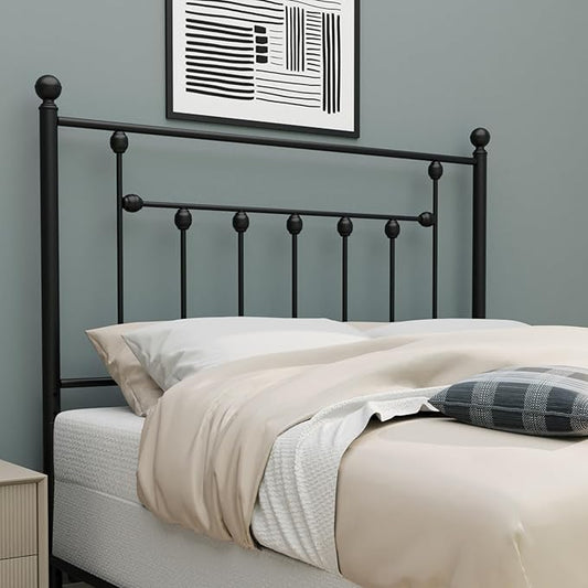 Victorian Metal Headboards, Adjustable Height Iron Frame, Rustic Farmhouse Style, Elegant and Durable Design, Easy Assembly, Universal Fit for Kids & Adults, King Size, Black Finish