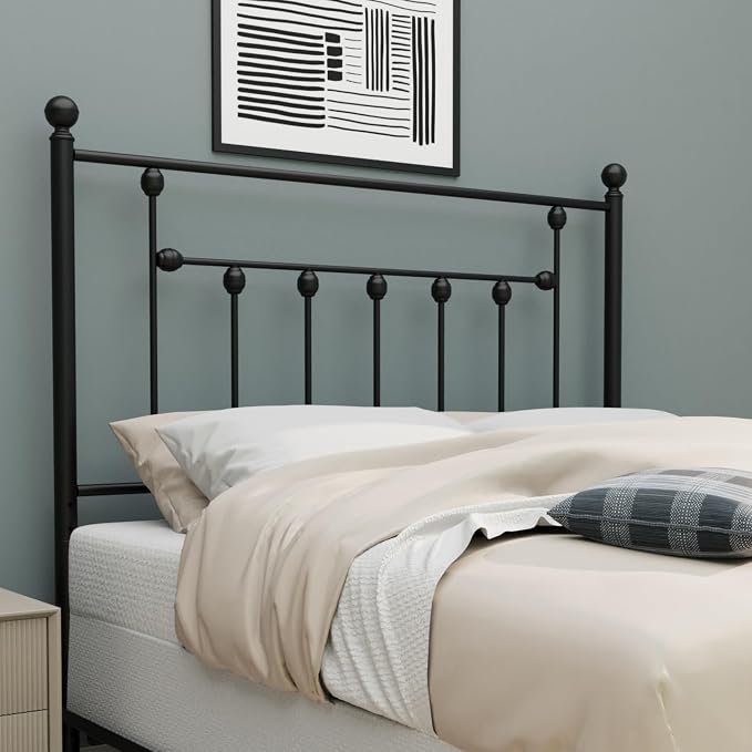 Victorian Metal Headboards, Adjustable Height Iron Frame, Rustic Farmhouse Style, Elegant and Durable Design, Easy Assembly, Universal Fit for Kids & Adults, Queen Size, Black Finish