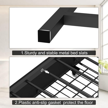 KEIKI Full Size Corner Bed Frames with Storage Drawers, Charging Station, Led Light & Bookcase Headboard, Wooden & Metal L-Shaped Captain Daybed for Small Room, Bedroom, Guest Room, kids'Room, Black