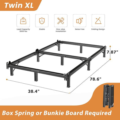 MAF Metal Bed Frame Twin XL 8 Inches, 9-Legs Support Bed Base, Twin XL Bed Frame for Box Spring and Mattress, Basics Bed Frame Headboard Attachable Tool-Free Easy Assembly, Black