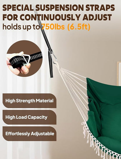 Chihee Hammock Chair Hanging Swing 2 Pillows Included,Strong Webbing Straps and Hooks for Easy Hanging Soft Cotton Hanging Chair Side Pocket Tassel Chair Comfort Indoor Outdoor