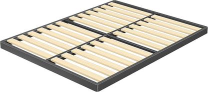 VIPSHOW 2 Inch Wood Slat Full Box Spring with Round Corners - 3000 lbs Capacity, Low Profile Bed Slat Replacement Bunkie Board with Metal Frame, Noise-Free, Easy Assemble, Black