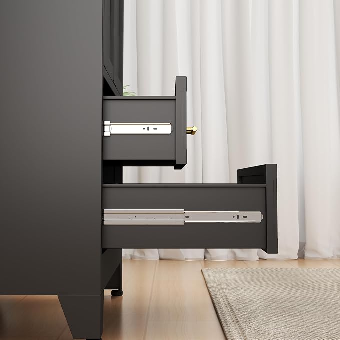 Ckzbx 71" H Metal Armoire Wardrobe Closet with 2 Drawers, Adjustable Shelve, Clothes Drying Pole, Steel Wardrobe Cabinet for Bedroom (Black)
