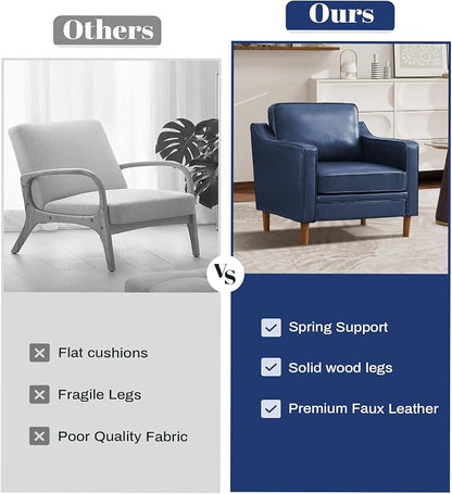 Kingfun Accent Chair Set of 2, Living Room Chairs, Faux Leather Reading Armchair, Mid Century with Solid Wood Foot, Upholstered Modern Decor for Bedroom, Apartment