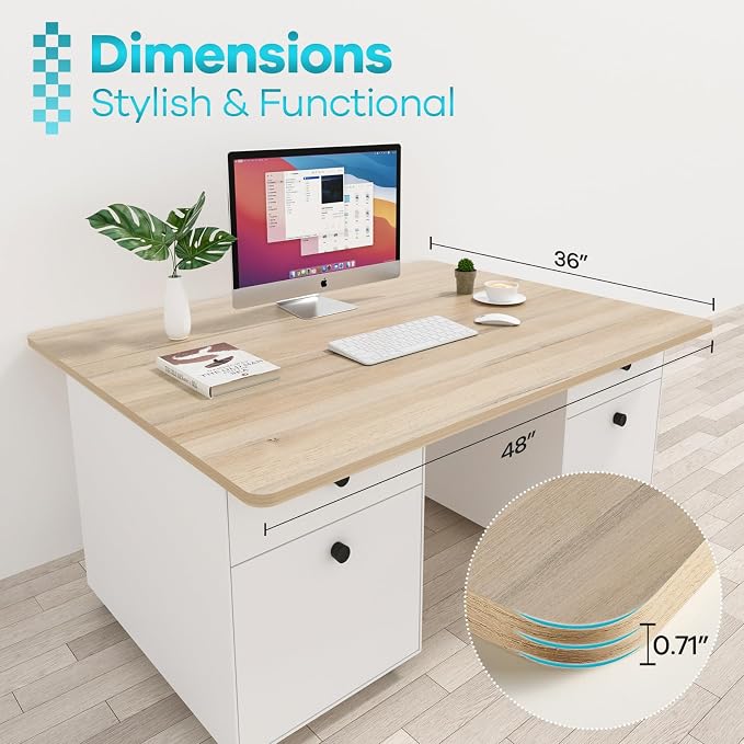 Kaboon Universal Tabletop 48"x36", Solid One-Piece Melamine Table Top, Restaurant Desk DIY, Home and Office Countertop, Oak/Grey Tone