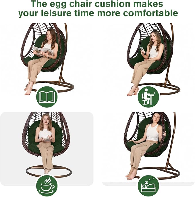 idee-home Egg Chair Cushion Replacement, Tufted Hanging Egg Chair Cushions with Corduroy Cover, Oversized Wicker Swing Cushion for Indoor Hammock Basket Chair, (Chair Not Included), 48x32 Inch