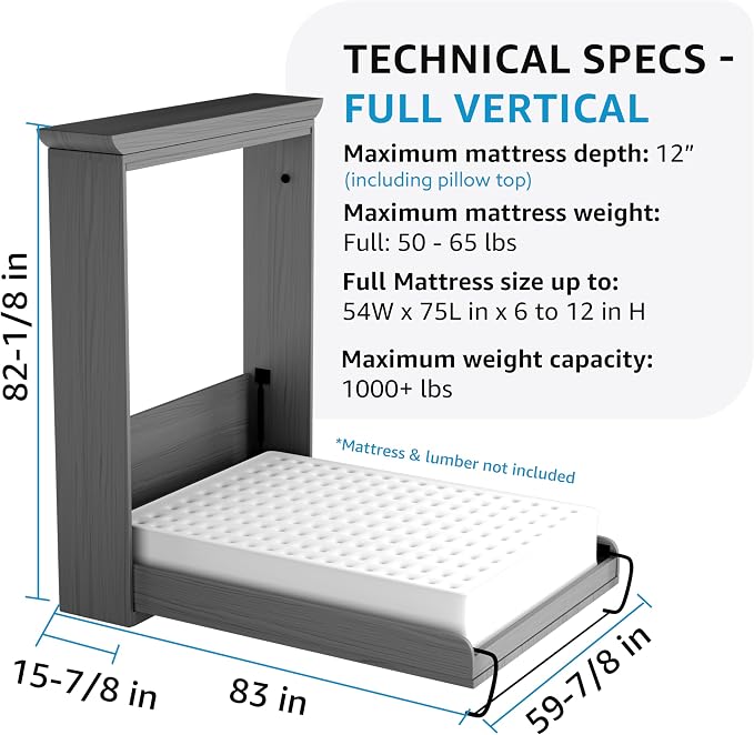 Create-A-Bed Full Size Deluxe Murphy Bed Kit, Vertical