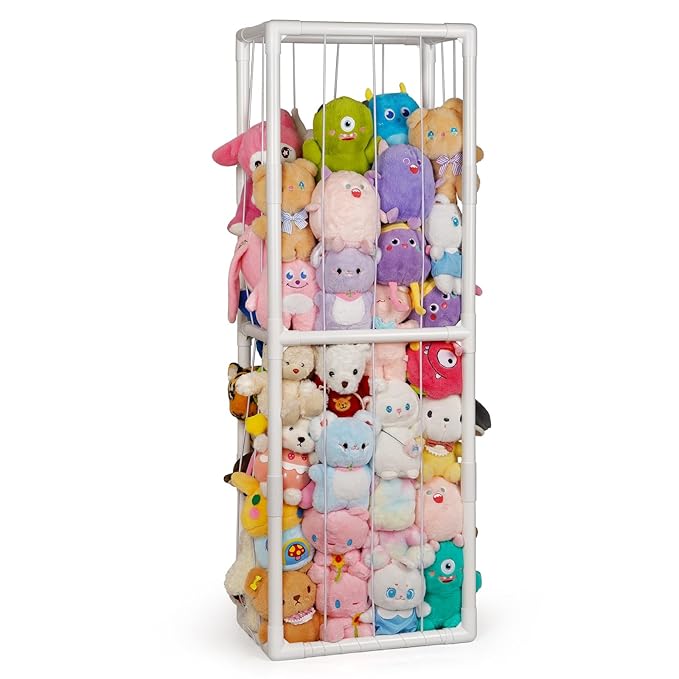Stuffed Animal Storage Zoo Holder Space Save, PVC Stuffed Animal Organizer | Vertical Plush Toy Organizer with Elastic Band and Net, Large Capacity Stuffy Storage for Playroom Bedroom Nursery
