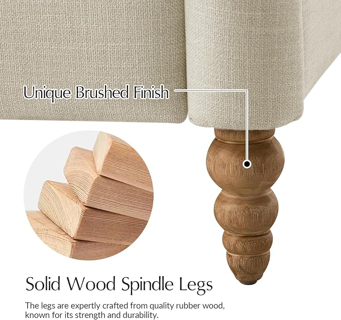 HULALA HOME Farmhouse Recliner Chair with Solid Wood Spindle Legs, Curved Push Back Recliner Armchair with Adjustable Backrest & Footrest, Comfy High Back Lazyboy Single Sofa for Living Room, Linen