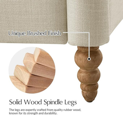 HULALA HOME Farmhouse Recliner Chairs Set of 2 with Solid Wood Spindle Legs, Curved Push Back Recliner Armchairs with Adjustable Backrest & Footrest, Comfy High Back Lazyboy Single Sofas, Linen