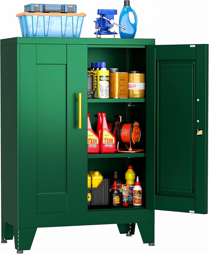 36 Inch Metal Tool Cabinet, 11.8" D x 23.6" W x 35.4" H, Lockable Steel Storage Cabinet with 2 Adjustable Shelves, Heavy-Duty Garage Storage Cabinet for Workshop, Basement, Office, White
