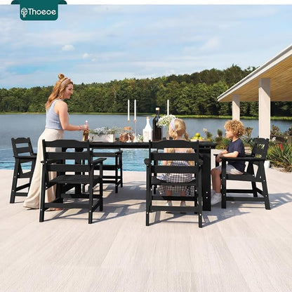 THOEOE 5 Piece Outdoor Dining Set, Patio Dining Table and 4 Chairs, All-Aluminum Frame, All-Weather HDPE Outdoor Furniture with Umbrella Hole for Garden, Lawn, Poolside, Black