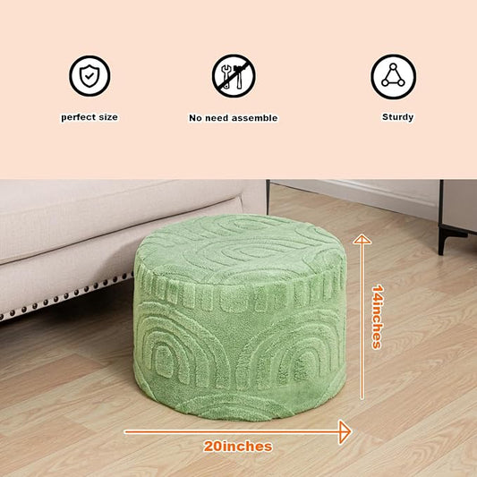 Asuprui Plush Fabric Ottoman Footrest – 20"x14" Soft Foam Pouf with Removable Cover Perfect for Living Room, Bedroom & Dorm(Sage Green)