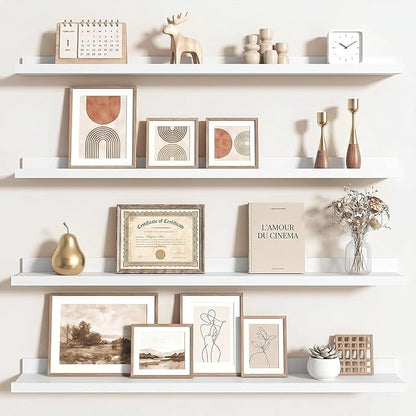 Axeman Picture Ledge Shelf | 40 Inch Floating Shelves Set of 4 | White Wall Shelves with Lip | White Picture Shelf for Wall with Ledge | Wood Photo Ledges for Living Room Bedroom