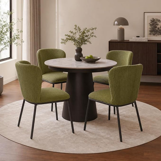 SIMTONAL Modern Dining Chairs Set of 4, Dining Chairs, Corduroy Fabric, Thickened Cushion, Easy to Clean & Assemble, for Dining Room/Living Room/Office, Green