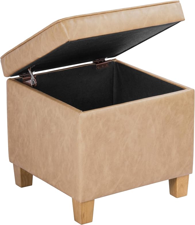 HomePop 18" Square Tufted Storage Ottoman - Sand Faux Leather